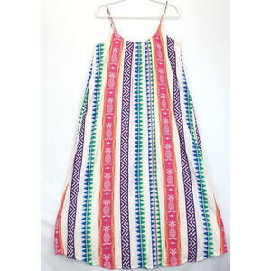 En Creme Maxi Strap Embroidered Dress Oversize Women S Lined Multicolor Pattern